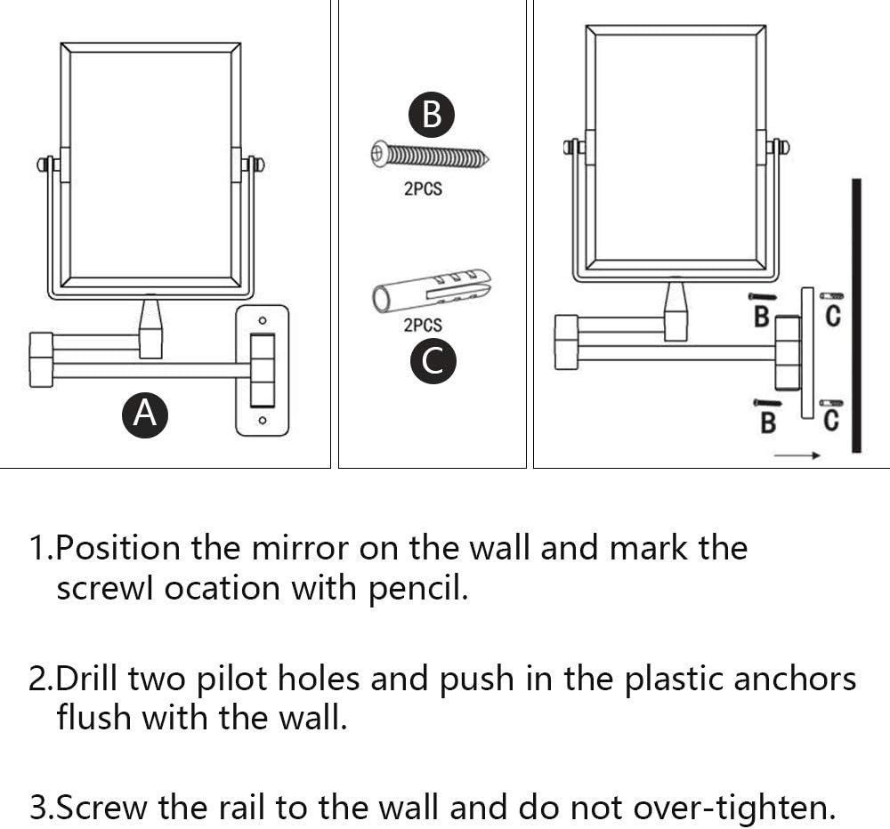 3X Magnifying Wall Mounted Vanity Makeup Mirror Rectangular 8x6 Inch W/