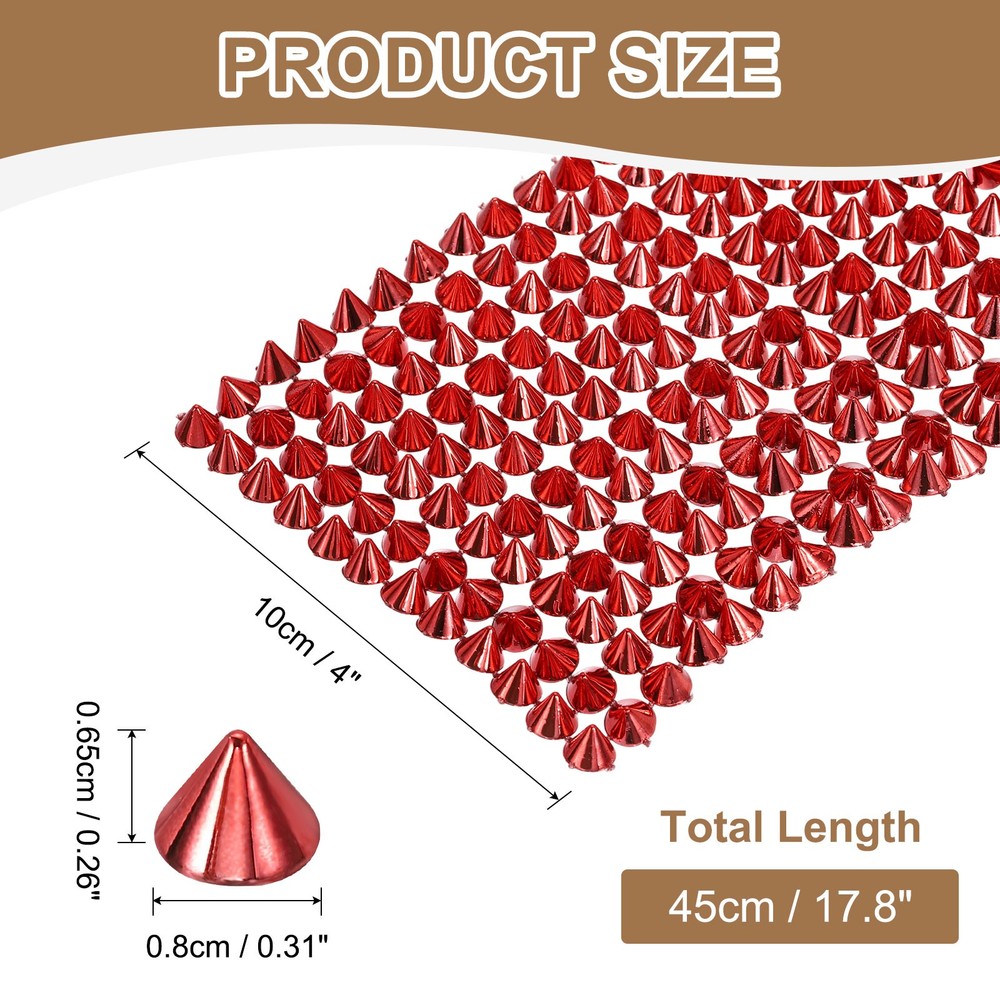 0.5 Yard Sew Stitch on Spikes Stud, 12 Rows Mesh Rivets Studs Beads, Red