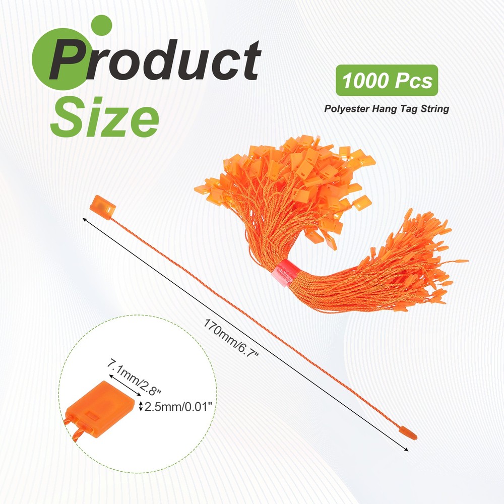 1000pcs Polyester Hang Tag String (6.7") - Plastic Snap Lock Pin Loop Orange