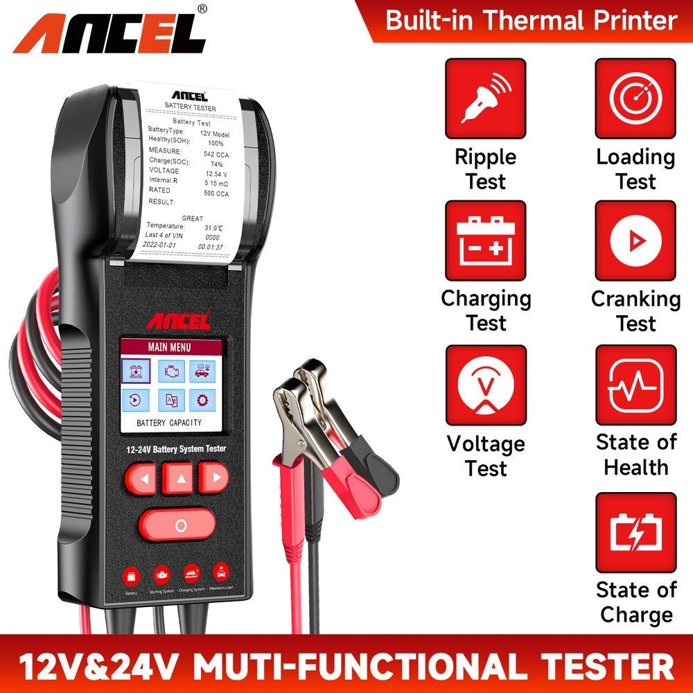 ANCEL BST600 12V & 24V 100-2000 CCA Car Battery Tester Analyzer With Printer US