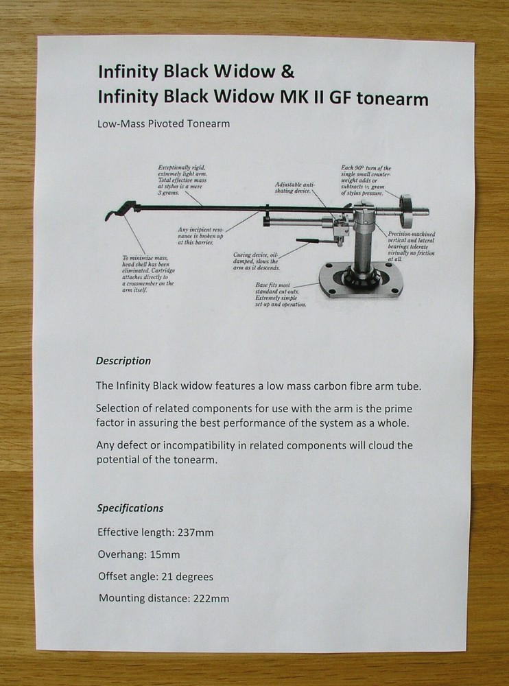Infinity Black Widow & Black Widow MkII GF Tonearm Alignment Protractor