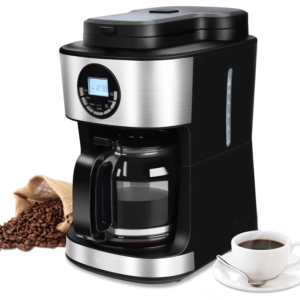 TEGLU Coffee Maker with Grinder 12 Cups,Programmable Grind & Brew Coffee Machine