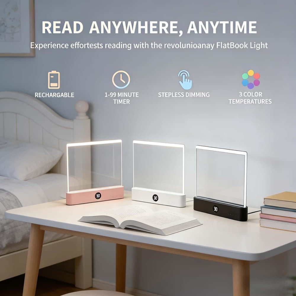 LED Book Light for Reading, USB Rechargeable Flat Reading Lamp with Full Page...