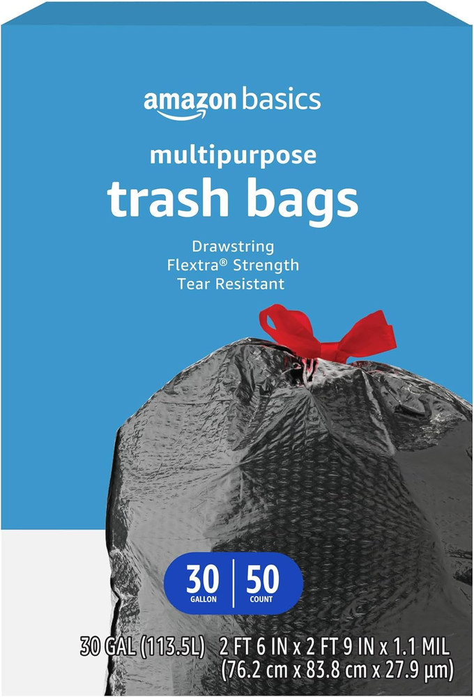 Flextra Multipurpose Drawstring Trash Bags, 30 Gallon, 50 Count