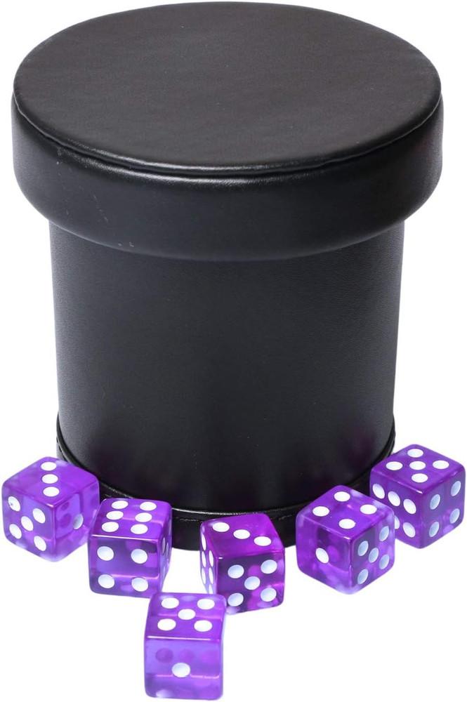 PU Leather Dice Cup Set with Lid Purple Felt Lining Quiet Shaker Cup Include