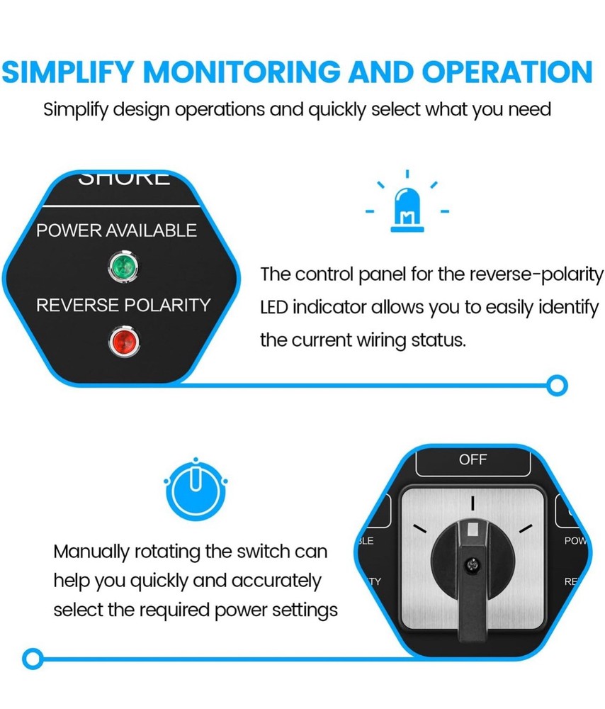 AC Rotary Switch Panel 2 Position 120V 30A Selector Switch Reverse Polarity LED