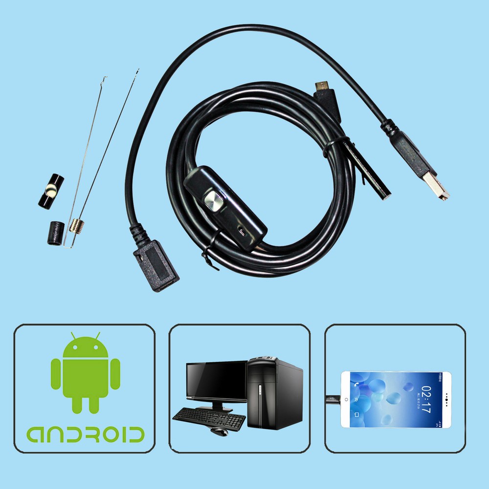 USB Endoscope Borescope 6 LED Waterproof Snake Camera For Mac OS Android Windows