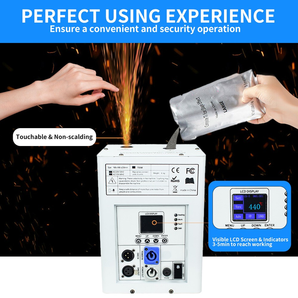 2PCS 750W Cold Spark Machine Stage Effect Firework Machine with Road Case
