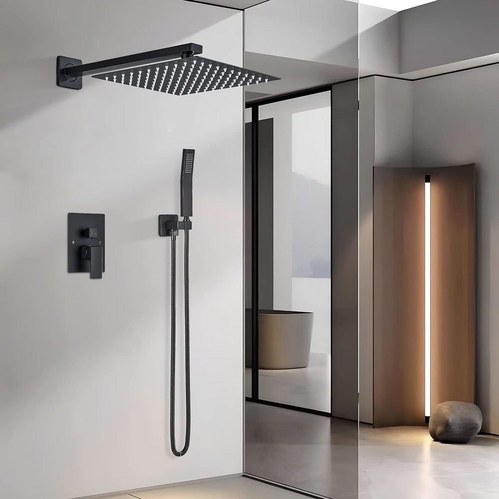 Shower Faucet System Combo Set 2 Function Rainfall Head Mixing Valve Wall Mount