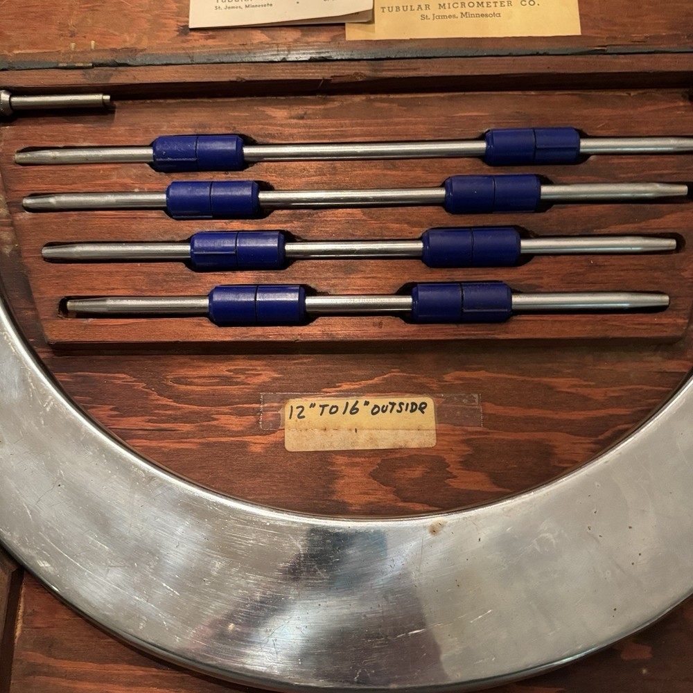 TUBULAR MICROMETER CO. Interchangeable Anvil 12-16” OUTSIDE MICROMETER Complete
