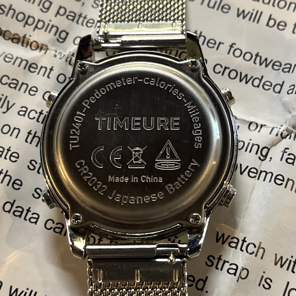 TIMEURE Silver Digital Pedometer Watch with Light and Step Counter