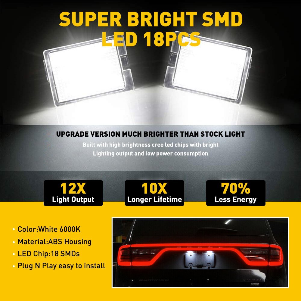 "SUPER BRIGHT"White LED License Plate Light Lamp SET For 2014-2021 Dodge Durango