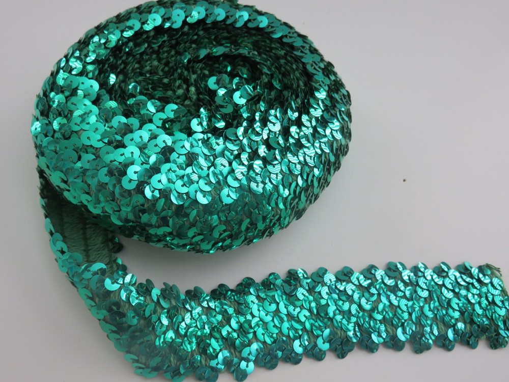 Sequin Trim ~ Hand Sewn ~ 1-1/2"  ~ 6 yds ~ Green