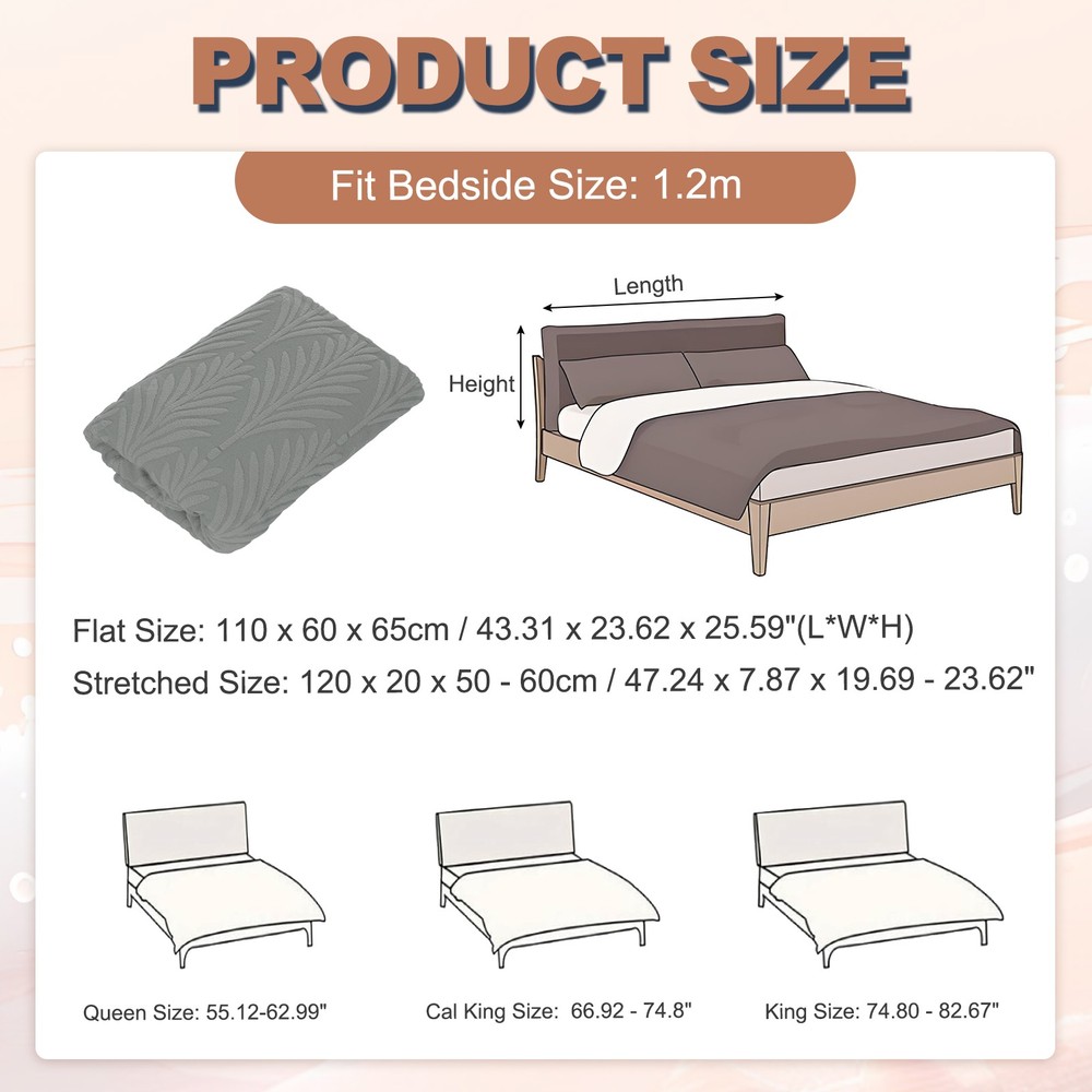 Bed Headboard Slipcover, 47" Jacquard Stretch Protector Covers, Dark Gray