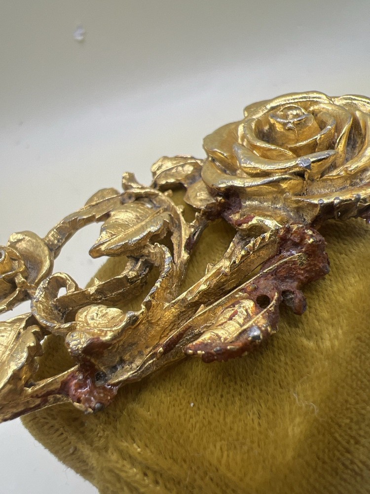 Signed Matson Gold Tone Rose Ormolu Vanity Box Applique Salvage Piece
