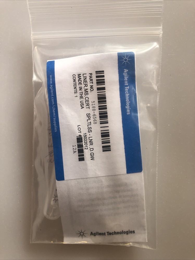 Agilent 5188-6568 Splitless Single Taper, MS Certified Liner with Glass Wool