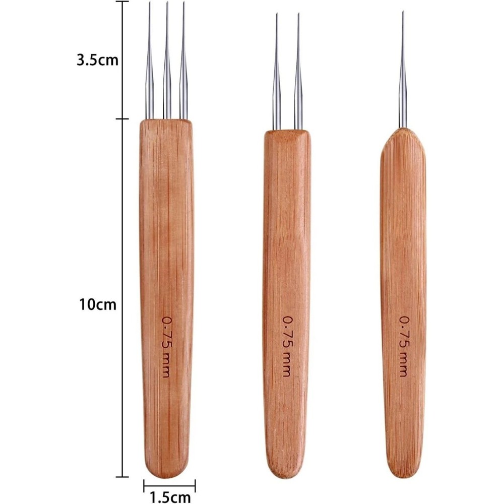 Bamboo Handle Dreadlock Hook Crochet Needle Tool Braiding Hair Locking Tool