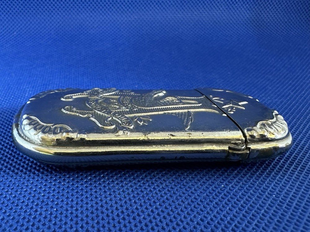 VINTAGE ANHEUSER BUSH MATCH SAFE VESTA SILVER PLATE ENGRAVED