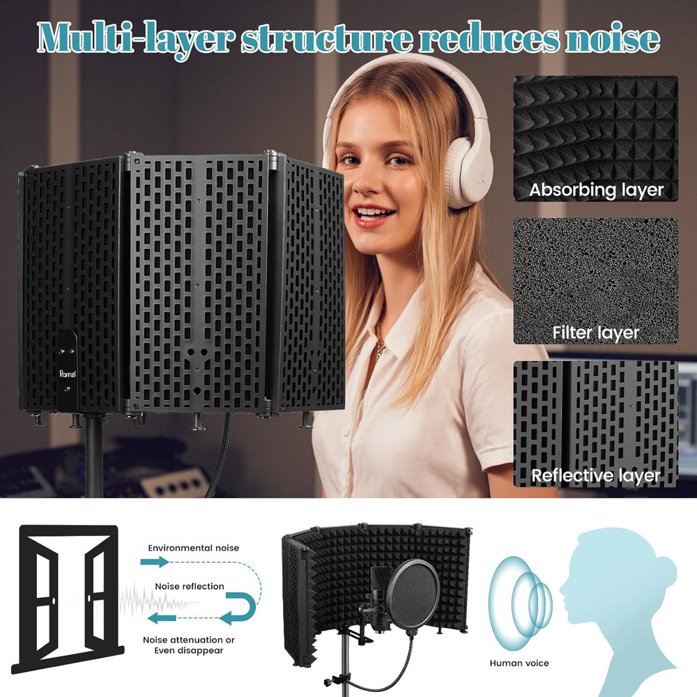 Microphone Stand with Isolation Shield Pop Filter Tripod Studio Kit