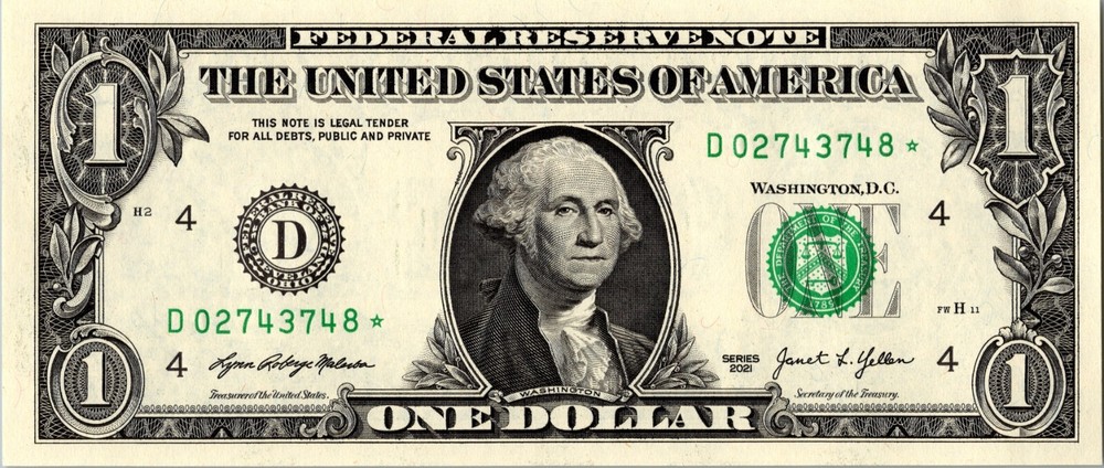 2021 D Star Note One Dollar Bill Regular Run Pack Note D02743748* UNC