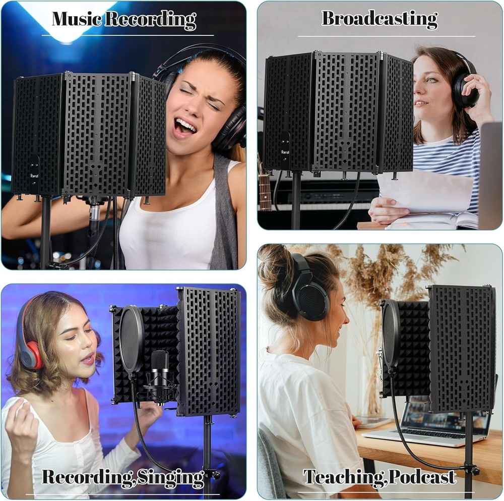 Microphone Stand with Isolation Shield and Pop Filter for Recording