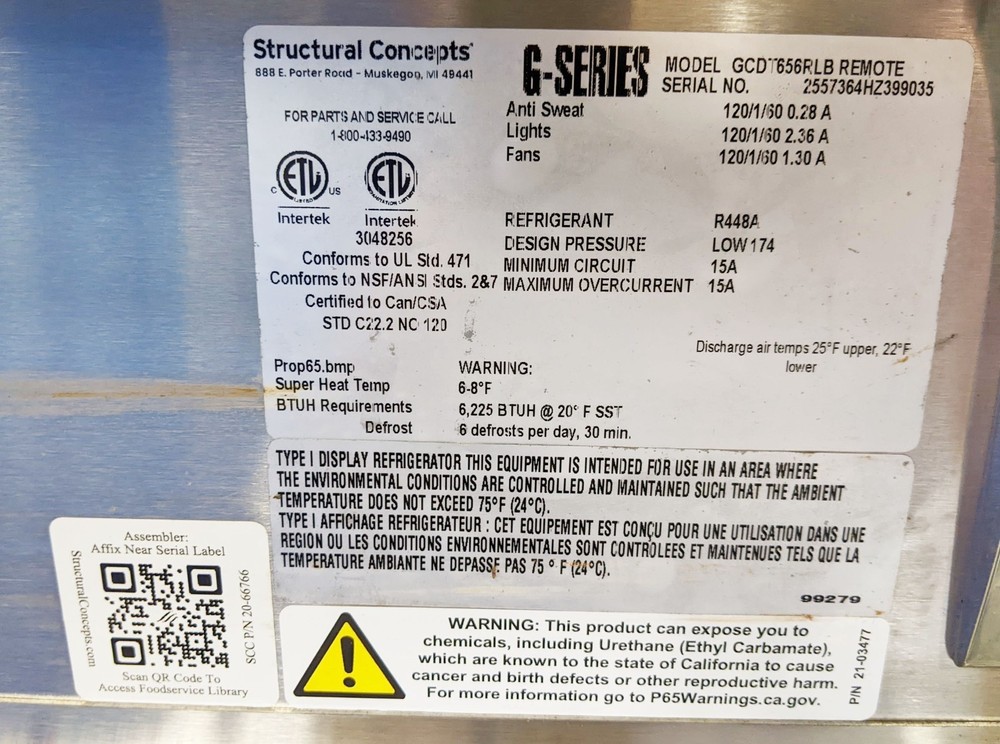 Structural Concepts GCDT656RLB REMOTE COOLED Cold-Over-Cold Fusion Combi Case
