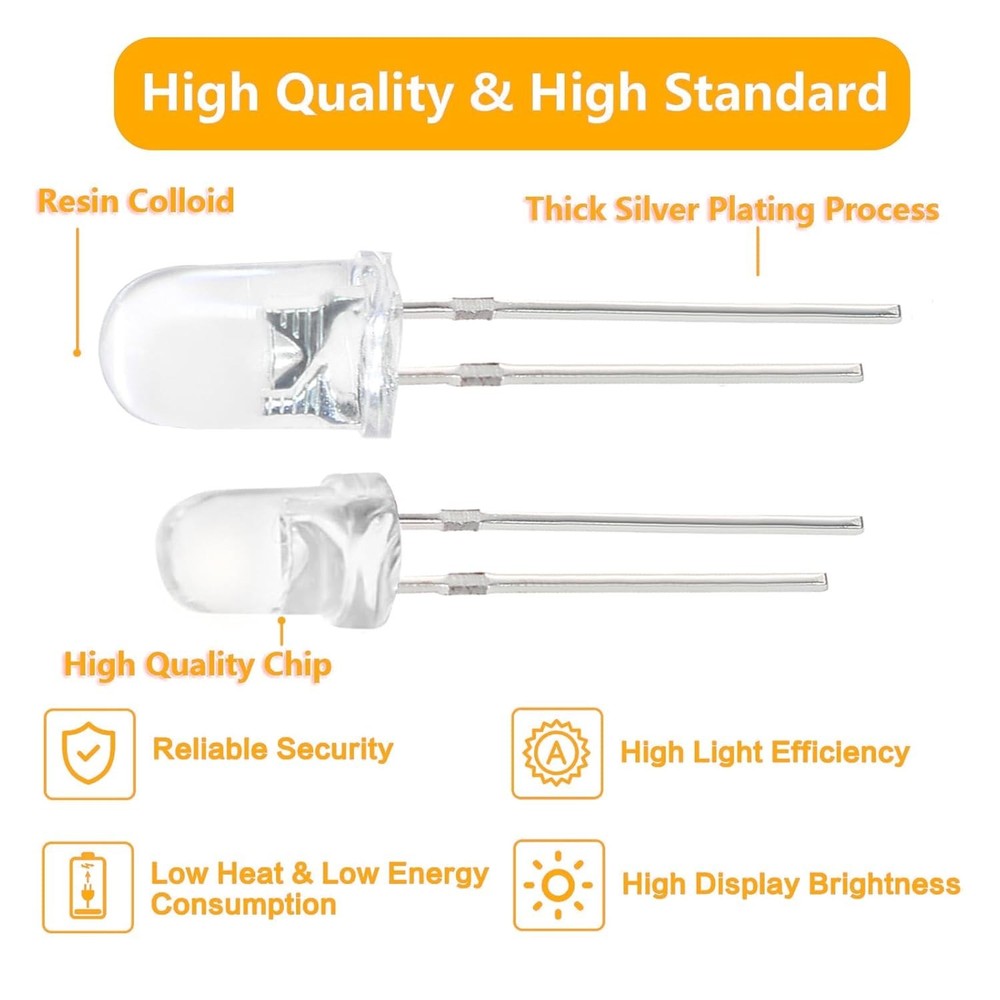 200-Piece 3mm LED Light Assortment - Essentials for Electronics & Crafts