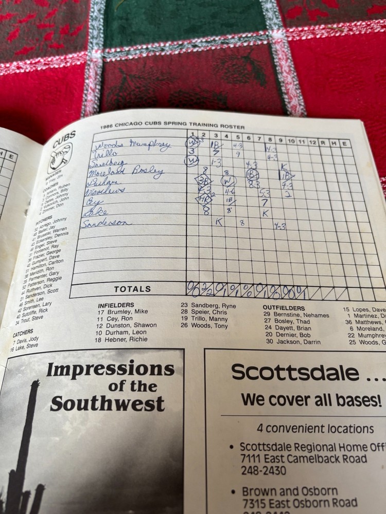1986 Giants Spring Program vs Cubs- scored (Giant Will Clark autograph cover)