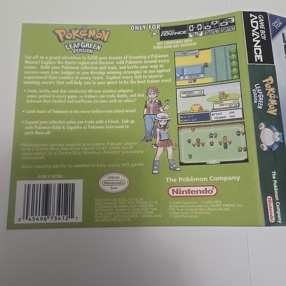 Replacement Case For Pokemon Leaf Green Version Nintendo GBA