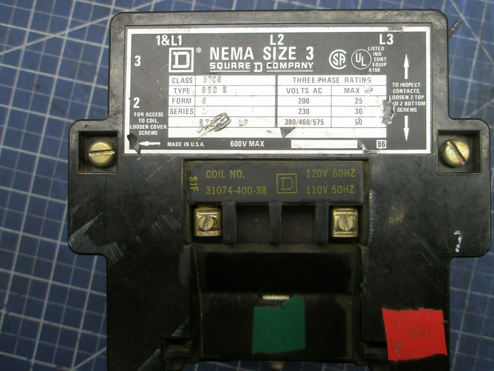 SQUARE D SIZE 3 CLASS 8702 TYPE SE0 2 SERIES A MOTOR STARTER