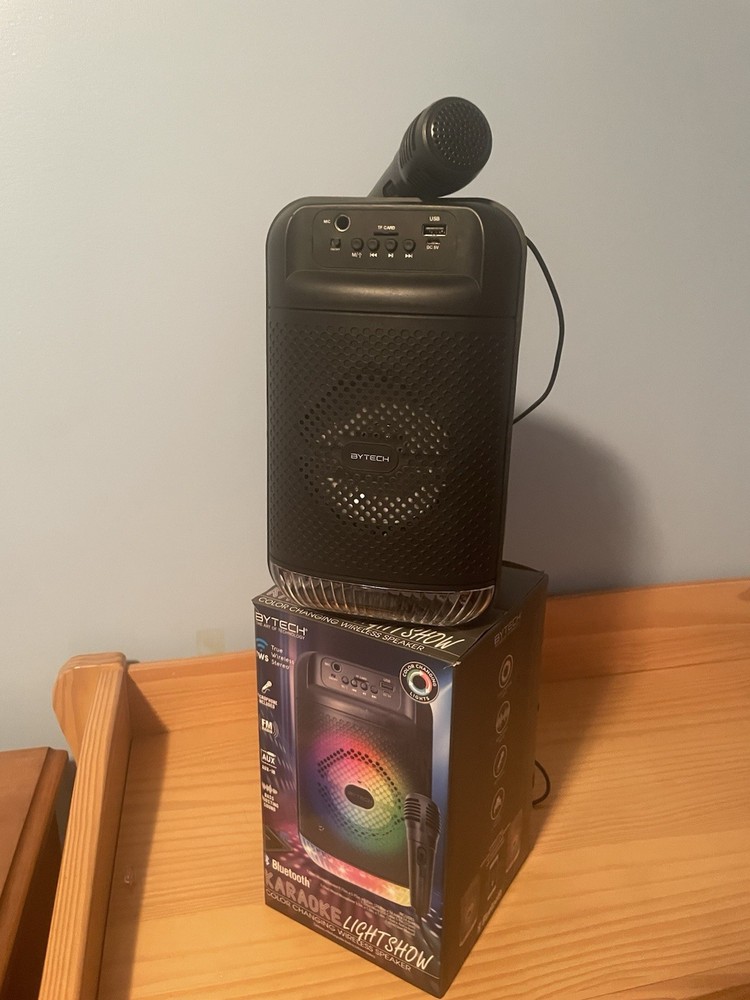 BYTECH Bluetooth Karaoke System Color Lights Wireless Speaker & Microphone