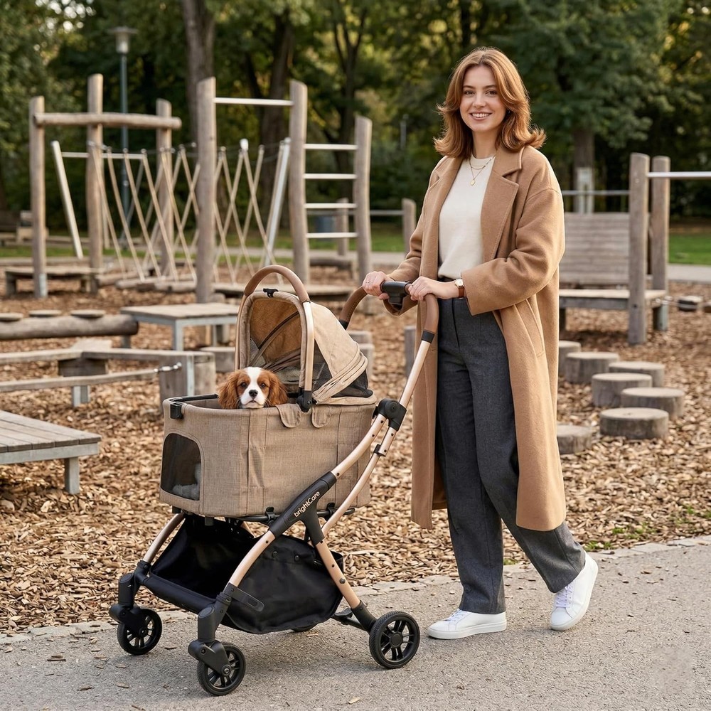 Auto-Folding Pet Stroller with Detachable carrier.