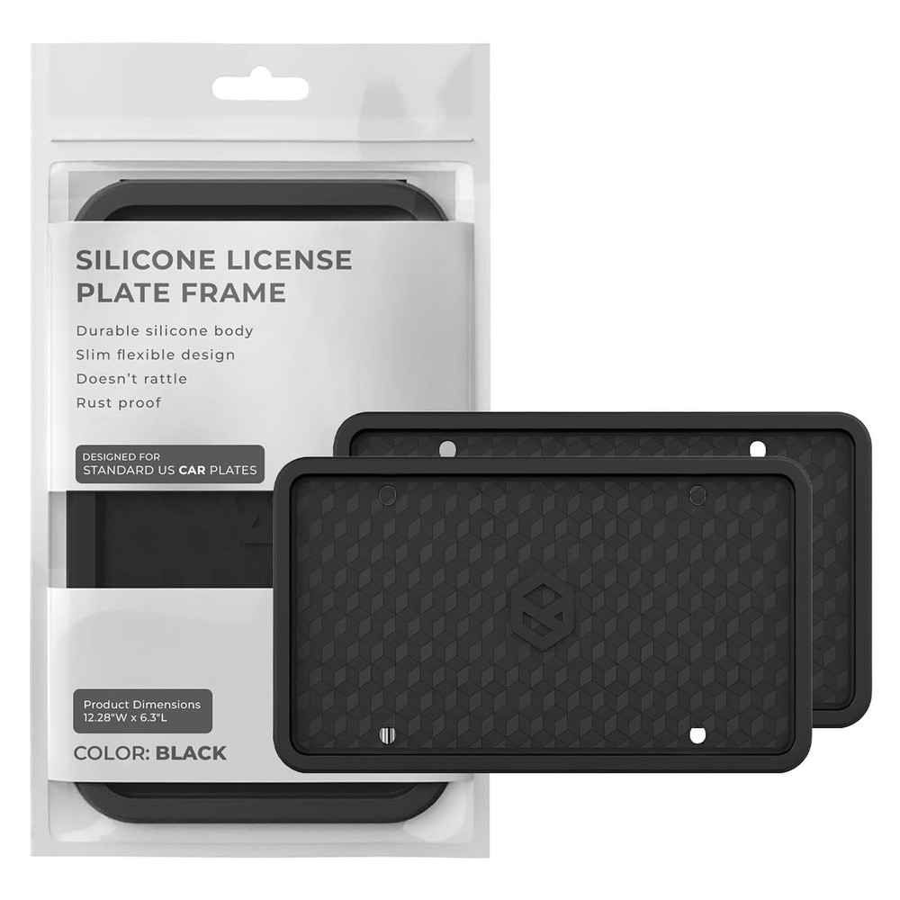 Rightcar Solutions Silicone License Plate Frame Rust Proof, Black 2pack