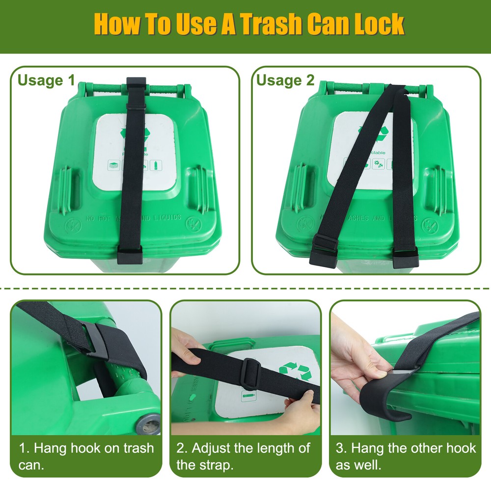 2 Packs Trash Can Locks Raccoon Bear Proof Adjustable Garbage Bin Security Strap