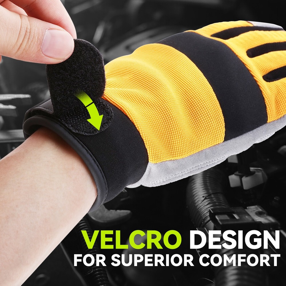 2 Pair Gray/Yellow Flexible Universal Multi-Purpose Utility Mechanic Work Gloves