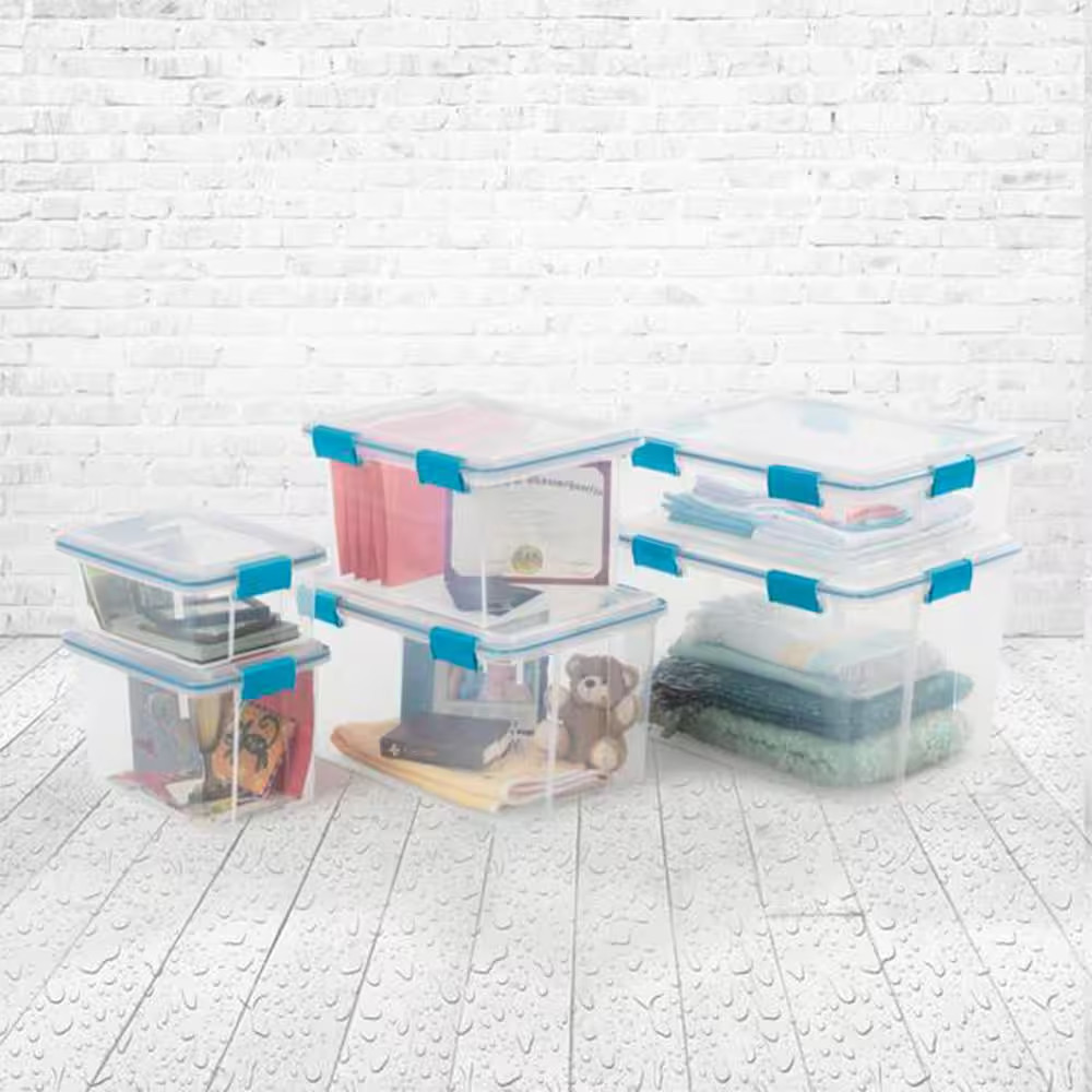 54 Qt. Plastic Stackable Storage Bin with Gasket Latch Lid, Clear (4-Pack)