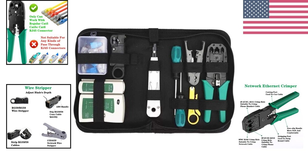 Complete Ethernet Crimping Tool Kit with Multi-Function Tester – 11 Tools in One