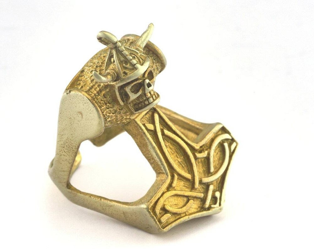 Viking Skull Ring Adjustable Ring Raw Brass (19mm 9US inner size) 2927