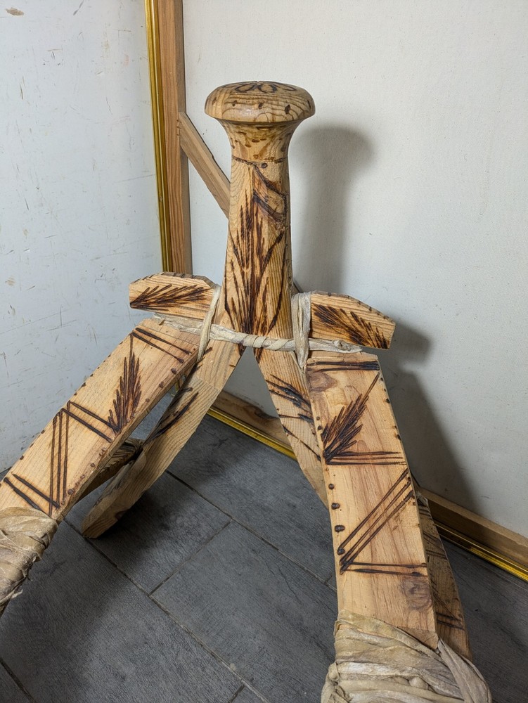 Vintage Rustic Hand Carved Camel Saddle Foot Stool