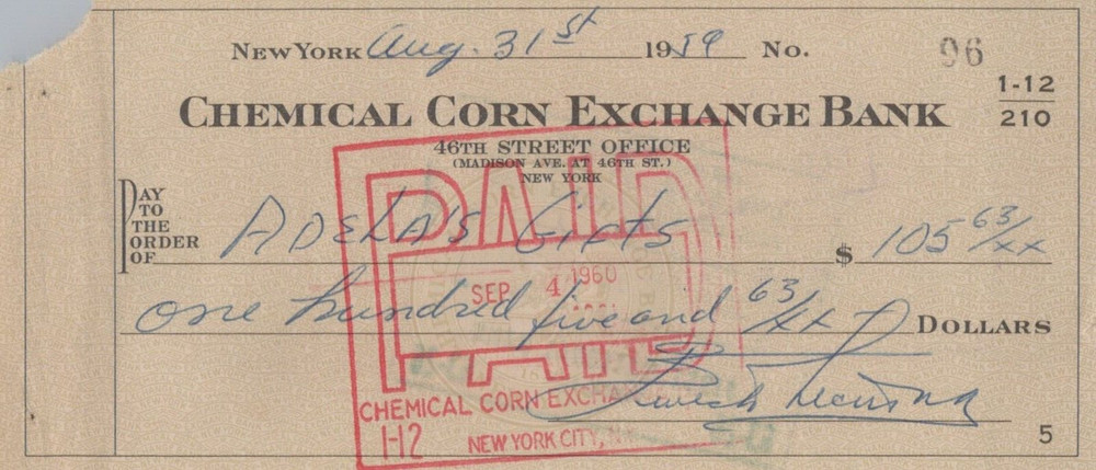 RARE ERNESTO LECUONA ICONIC COMPOSER AUTOGRAPH SIGNED CHECK 1959 ORIGINAL