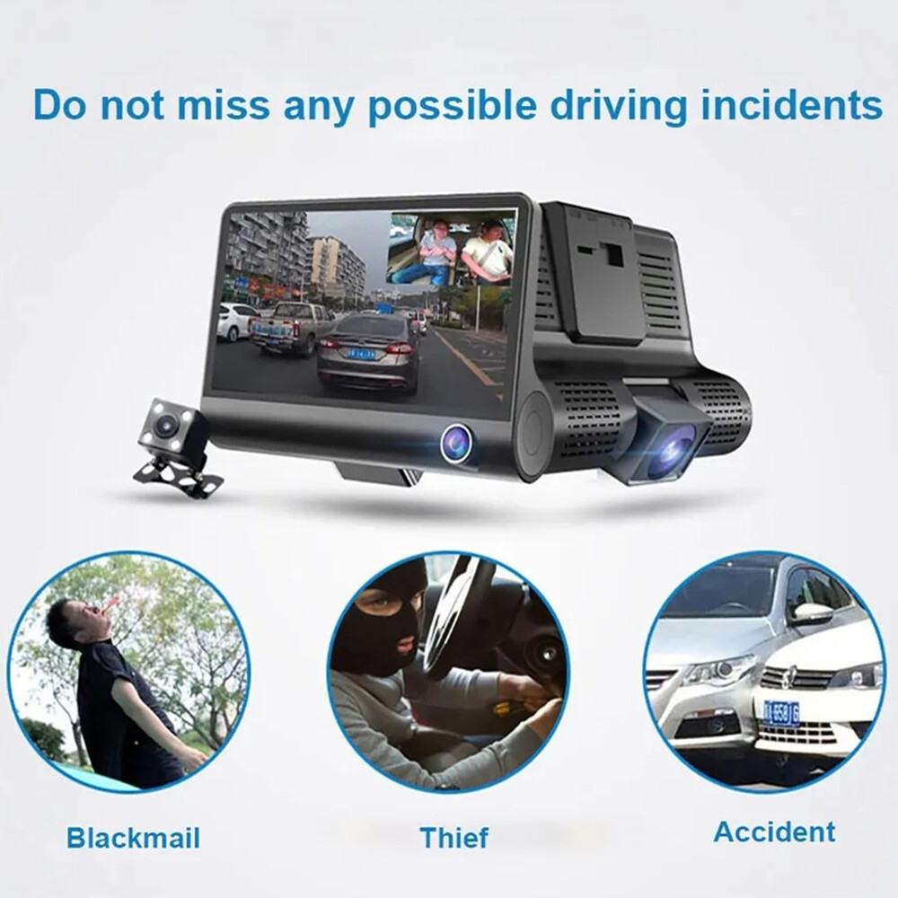 1080P 3 Lens Car Dash Cam Recorder G Sensor DVR Front/Rear/Inside Camera Video