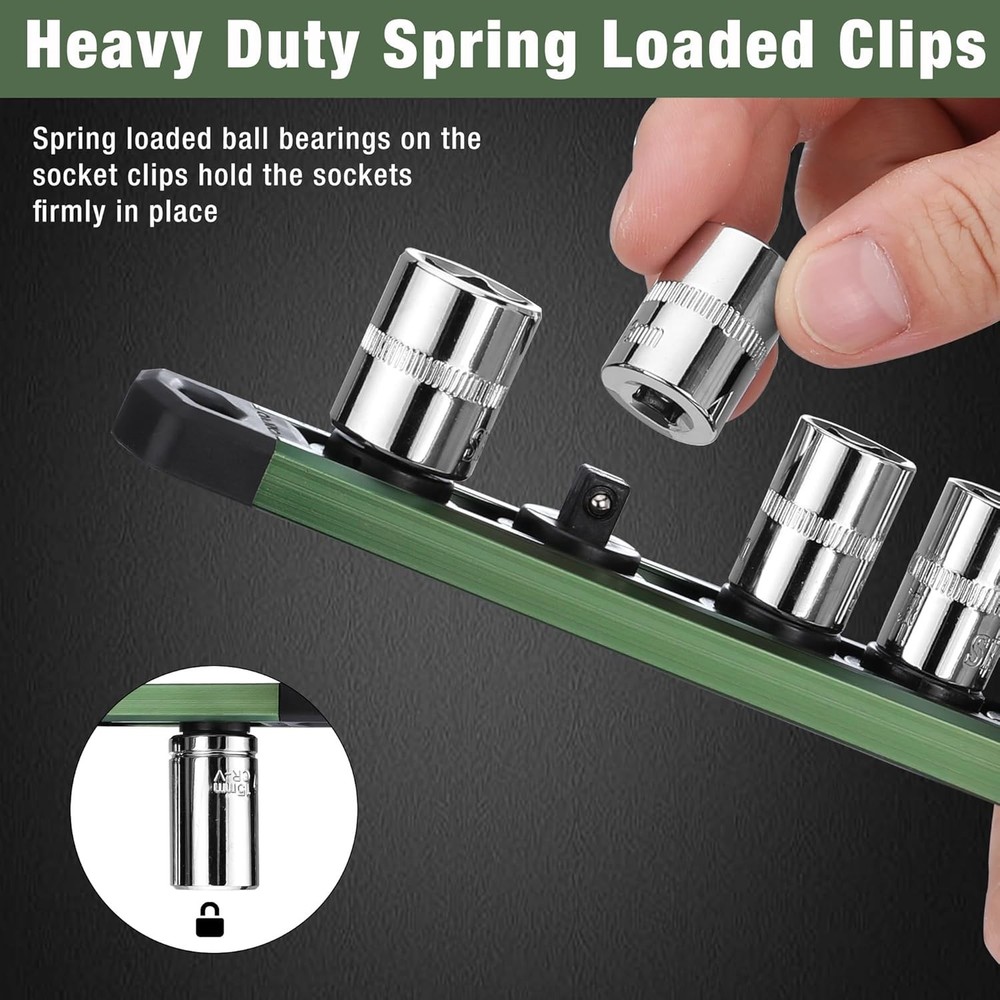Magnetic Socket Storage Solution - 1/4-Inch Drive Organizer with Rotatable Clips