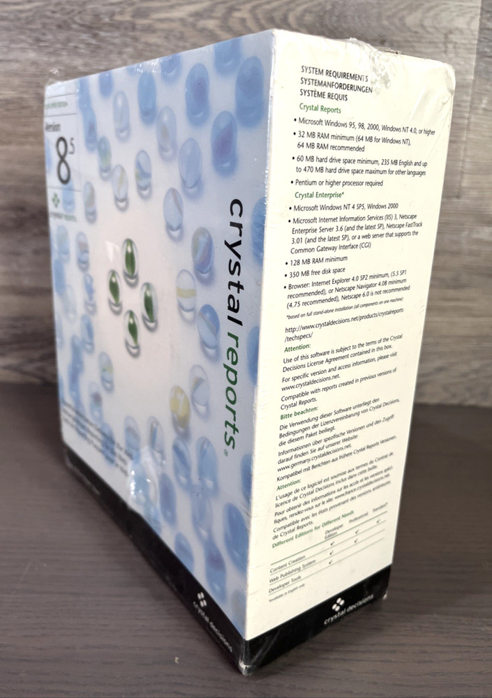 Crystal Reports 8.5 Developer Edition Windows New Factory Sealed Box