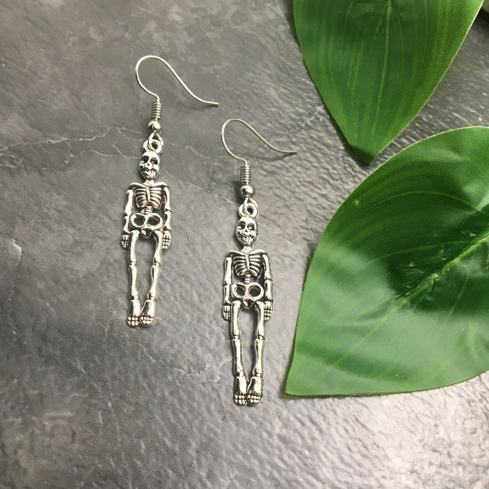2" Silver-tone Earring Set Pierced Boho Retro Dangle New Skeleton 6967