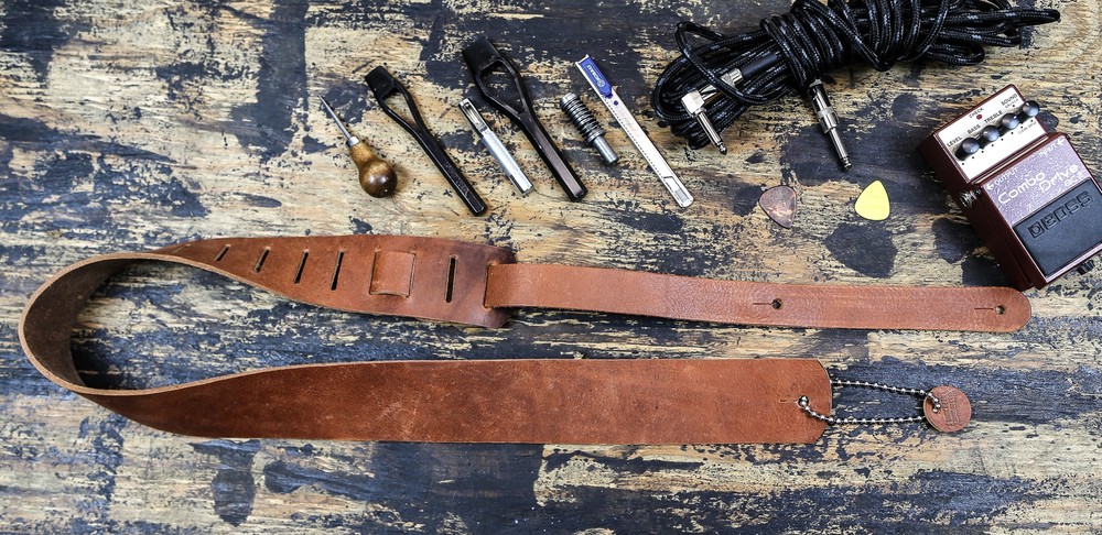 2 1/4" Wide Tan Saddle Cowhide Classic Guitar Strap