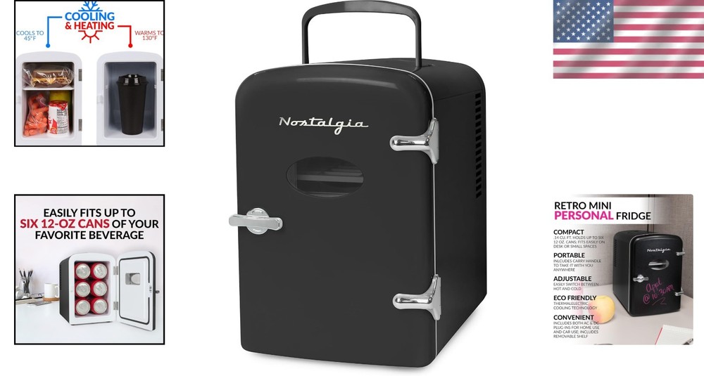 Chic 6-Can Retro Mini Fridge & Heater - Versatile Cooling & Warming Solution