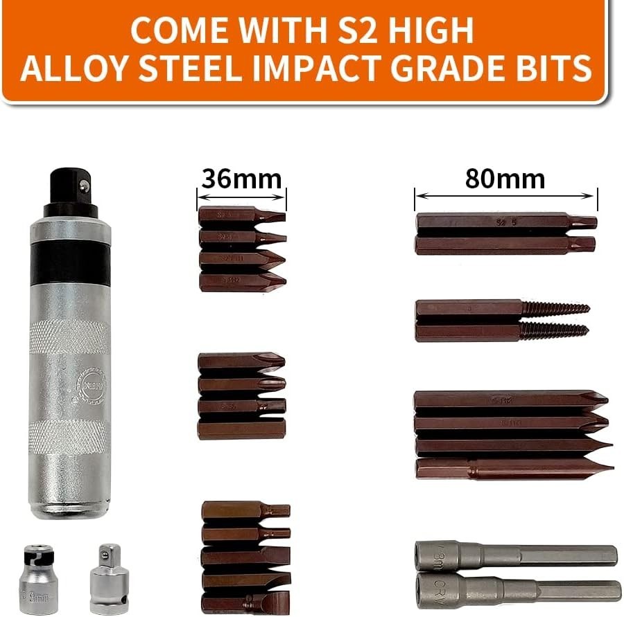 Versatile Manual Reversible Impact Driver with 26 Durable Screwdriver Bits