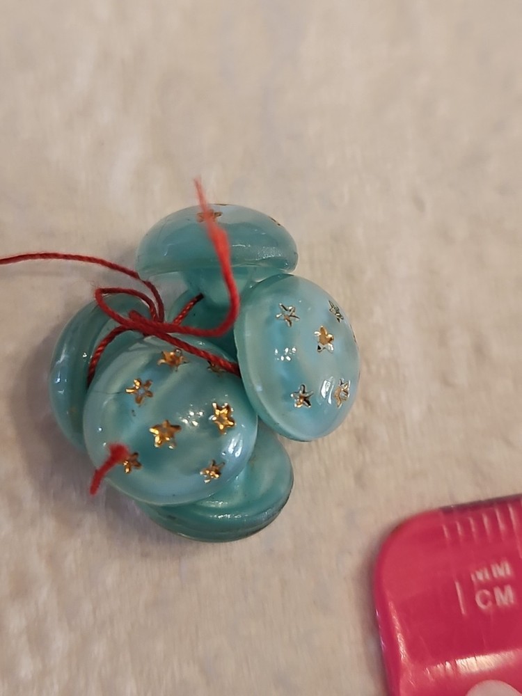 6 Vintage Blue Pearlized Starburst Buttons
