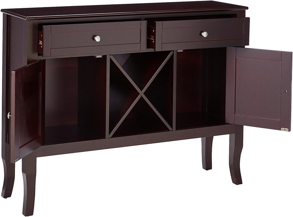 Dark Cherry Wine Cabinet Buffet Console Table by