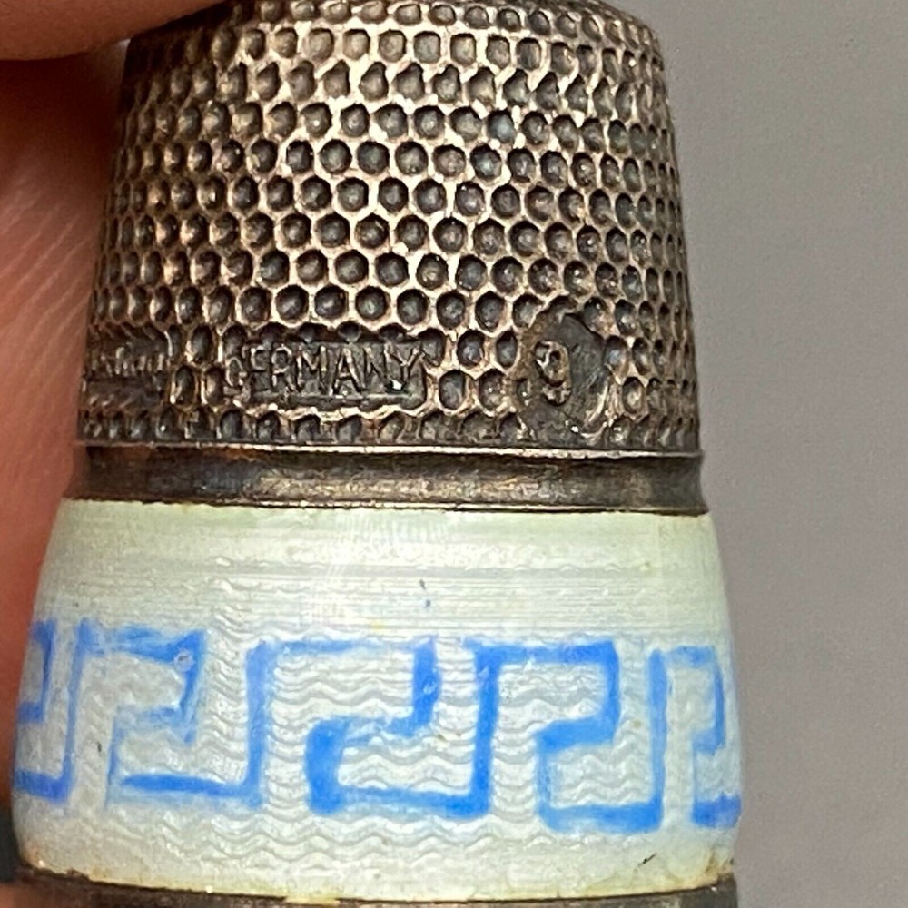 Vintage Enamel Thimble Sterling Silver Germany Size 9